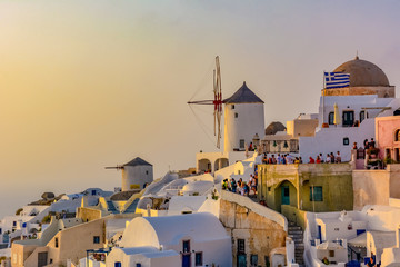 Panorama of Santorini Island in Greece famous for romantic sunsets on the cliff