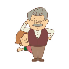 cartoon happy grandpa and his grandson on white background