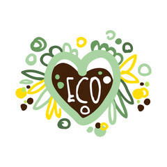 Eco label, logo graphic template. Healthy lifestyle, handmade products, organic food menu hand drawn vector Illustration