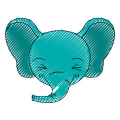 color crayon silhouette cute face of elephant happiness expression with eyes closed vector illustration