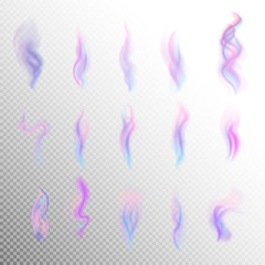 Colorful smoke on white background isolated. abstract realistic lilac violet blue smoke set. 3d illustration. vector. created with gradient mesh.