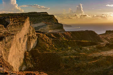 Panorama of Santorini Island in Greece famous for romantic sunsets on the cliff