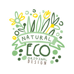 Natural Eco label original design, logo graphic template