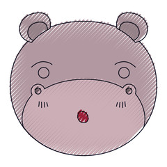 color crayon silhouette cute face of hippo surprised expression with eyes closed vector illustration