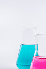 science and clinic background. Chemical and Medical laboratory research.  laboratory beakers with...