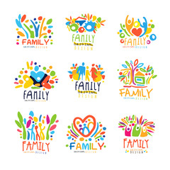 Fototapeta na wymiar Colorful Family labels original design, set of logo graphic templates