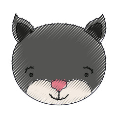 color crayon silhouette face of male kitten animal happiness expression vector illustration