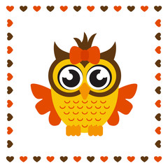 cartoon owl girl with heart on the background