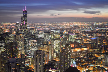 Obraz premium Sunset on the skyscrapers of Chicago City