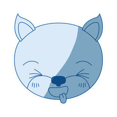 blue color shading silhouette cute face of kitten sticking out tongue expression vector illustration