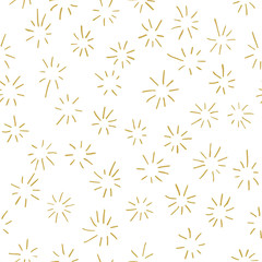 Hand drawn stylized starburst background in gold. Seamless vector pattern - 164585034
