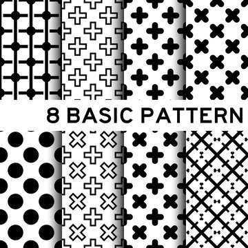 8 Basic black and white color geometric pattern
