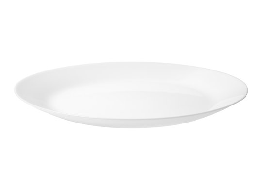 Empty white food plate isolated on a white background.