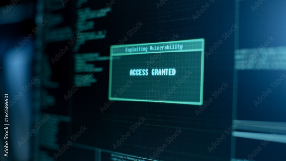 Aufkleber Display Showing Stages of Hacking in Progress: Exploiting Vulnerability, Executing and Granted Access.
