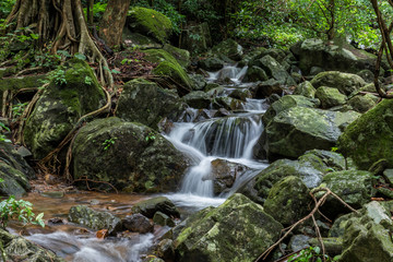 Naklejka na ściany i meble Krok-E-Dok waterfall and rain forest on mountain in Khao Yai National park, Thailand.