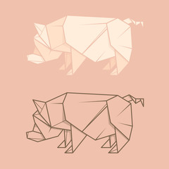 Set illustration paper origami of pig.