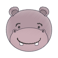 color crayon silhouette face of male hippo animal happiness expression vector illustration