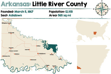 Large and detailed map of Arkansas - Little River county