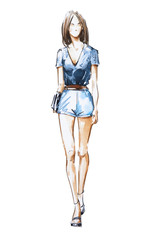 Watercolor fashion illustration, street style