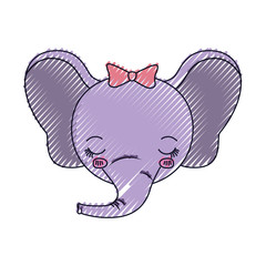 color crayon silhouette face of female elephant animal eyes closed expression vector illustration