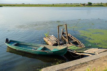 Mila 23, Romania, June 2017: Mila 23 fishing boats in Danube Delta