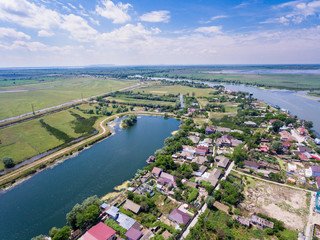 Mila 23 village in Danube Delta, Romania. Aerial view