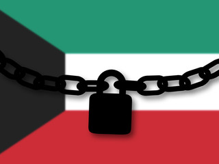 Kuwait security. Silhouette of a chain and padlock over national flag