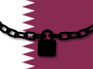 Qatar security. Silhouette of a chain and padlock over national flag