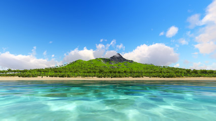 Tropic island and ocean 3D render