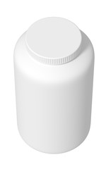 3D illustration of isolated empty bottle of pills on a white background with shadow