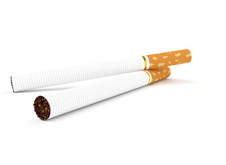 3D render ofcigarette with shadow isolated on white background