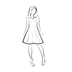 Outline drawing thin, curved lines, Girl, young woman.