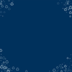 Soap bubbles. Corners with soap bubbles on deep blue background. Vector illustration.