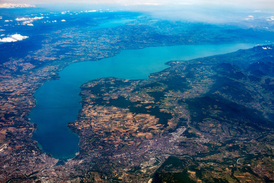 zurich lake aerial view from airplane