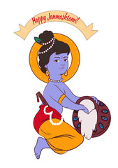 Creative cartoon illustration,poster or banner for indian festival of janmashtami celebration