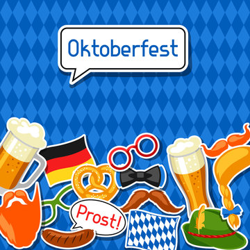 Oktoberfest card with photo booth stickers. Design for festival and party