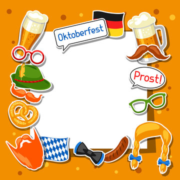 Oktoberfest frame with photo booth stickers. Design for festival and party