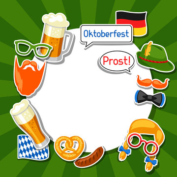 Oktoberfest frame with photo booth stickers. Design for festival and party