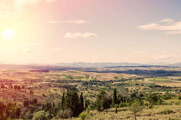 Panorama of the suburbs of the Greek city of Athens at sunset