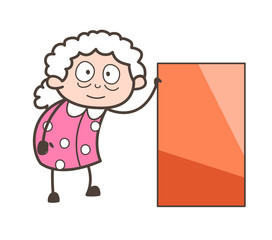 Cartoon Granny with Blank Board Vector Illustration