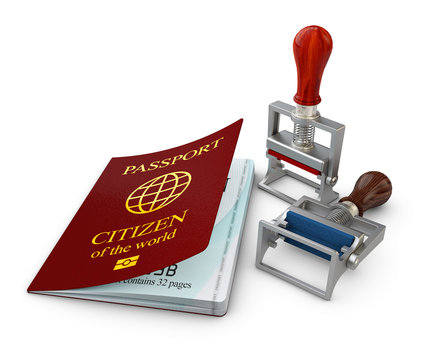Identification Document and stamp, 3d Illustration isolated white