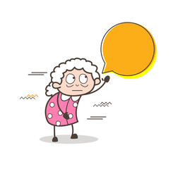 Cartoon Granny Pointing on Speech Bubble Vector Illustration