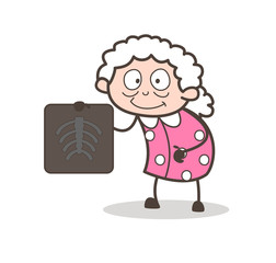 Cartoon Granny Showing X-ray Report Vector Illustration