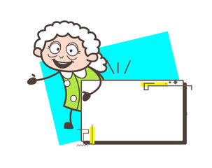 Cartoon Granny with Blank Banner Vector Illustration