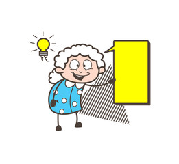 Cartoon Granny Showing a Message Banner Vector Illustration