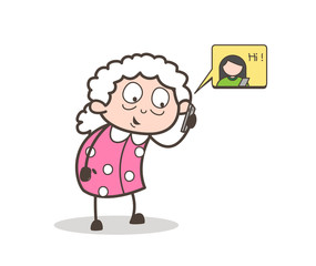 Cartoon Granny Talking on Phone Vector Illustration