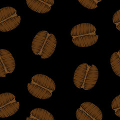 Seamless pattern with coffee grain embroidery stitches imitation