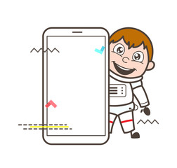 Cartoon Astronaut Showing a Tablet Vector Illustration