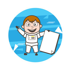 Cartoon Astronaut with Blank Paper Banner Vector Illustration