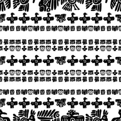Seamless maya pattern. Black and white ethnic elements.